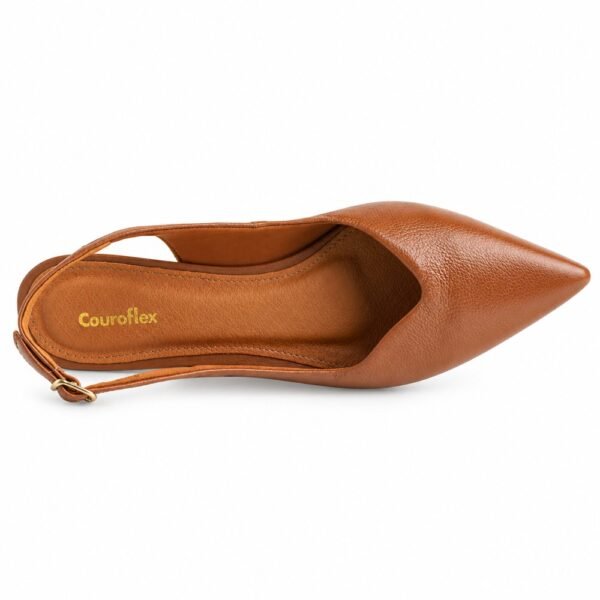 Sapato Chanel Slingback Feminino Couroflex em Couro Caramelo 6314-A1247