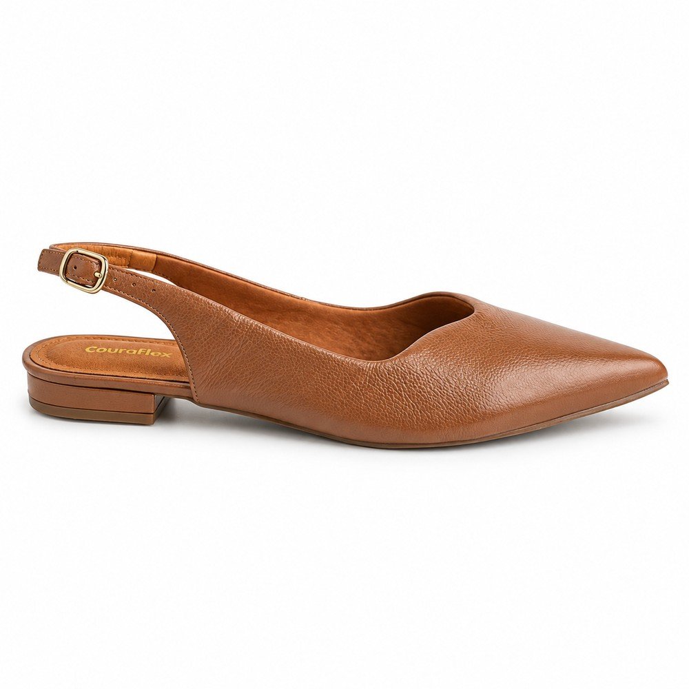 Sapato Chanel Slingback Feminino Couroflex em Couro Caramelo 6314-A1247