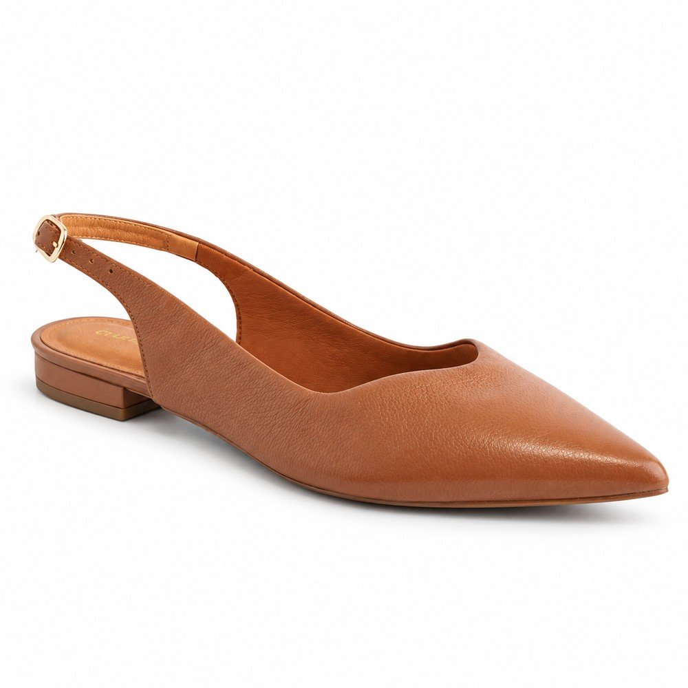 Sapato Chanel Slingback Feminino Couroflex em Couro Caramelo 6314-A1247
