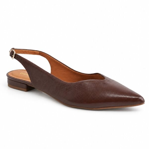 Sapato Chanel Slingback Feminino Couroflex em Couro Marrom Escuro 6314-A1247