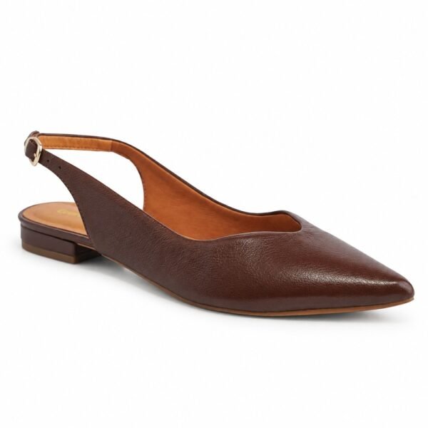 Sapato Chanel Slingback Feminino Couroflex em Couro Marrom Escuro 6314-A1247