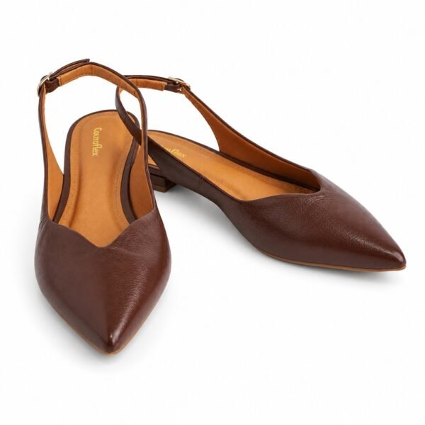 Sapato Chanel Slingback Feminino Couroflex em Couro Marrom Escuro 6314-A1247