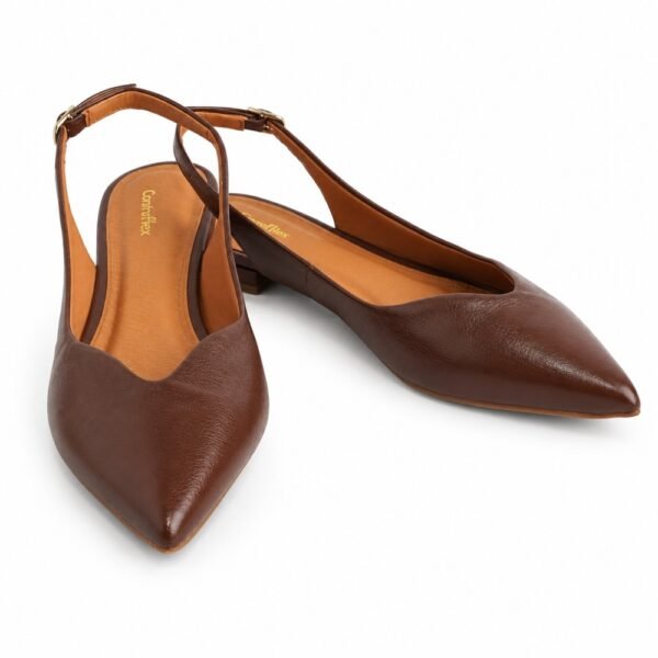 Sapato Chanel Slingback Feminino Couroflex em Couro Marrom Escuro 6314-A1247