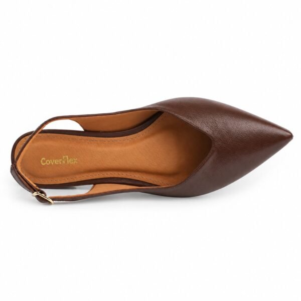 Sapato Chanel Slingback Feminino Couroflex em Couro Marrom Escuro 6314-A1247