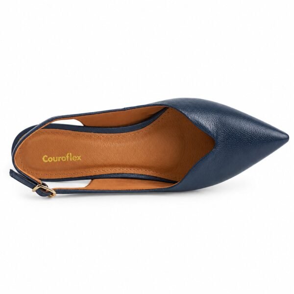 Sapato Chanel Slingback Feminino Couroflex em Couro Salto Bloco Marinho 62034.8219