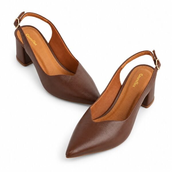 Sapato Chanel Slingback Feminino Couroflex em Couro Salto Bloco Whisky 6203A-8219
