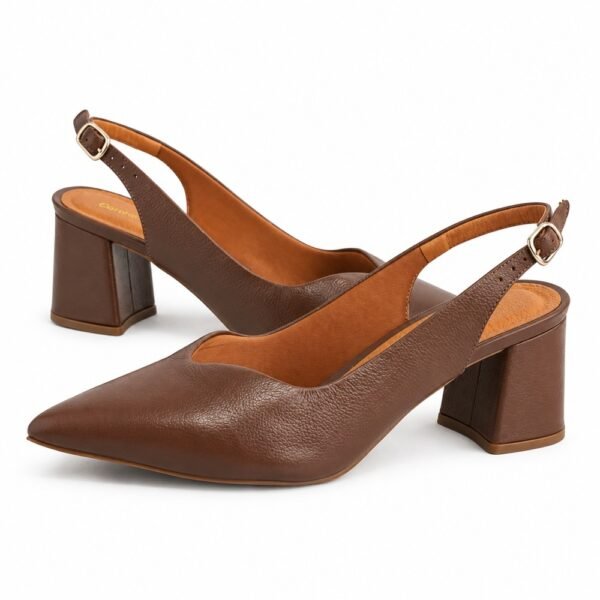 Sapato Chanel Slingback Feminino Couroflex em Couro Salto Bloco Whisky 6203A-8219