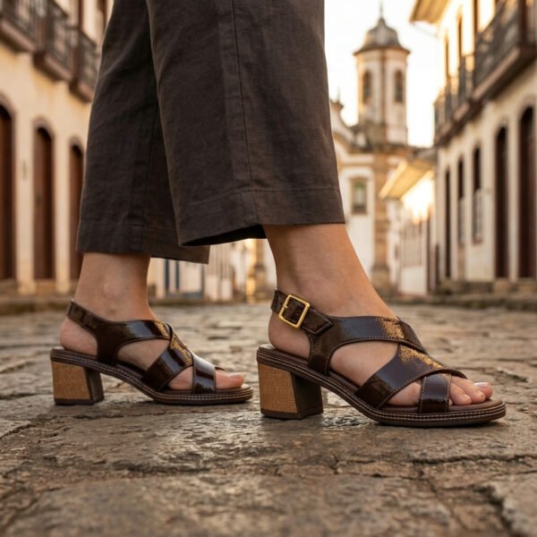 Sandália Feminina Piccadilly Paola Salto Médio Cacau 566090