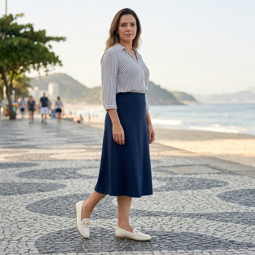 Foto ilustrativa: mocassim Feminino Piccadilly Off-white 122042 em uso, corpo inteiro