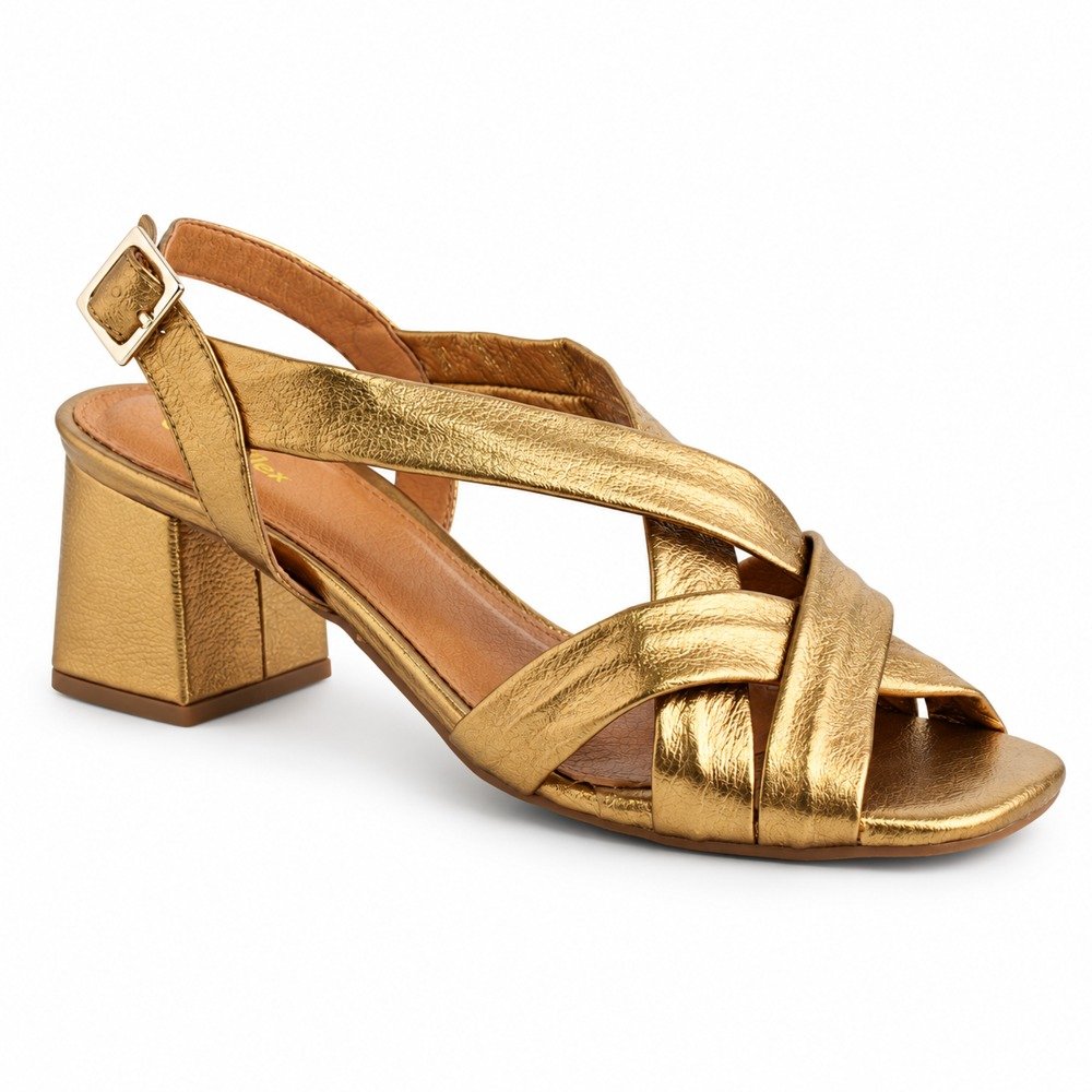 Sandália Feminina Couroflex em Couro Salto Bloco Bronze 5740.1166