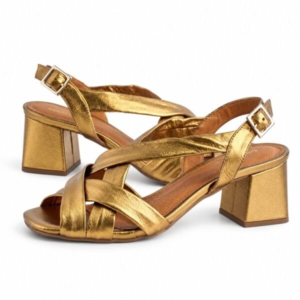 Sandália Feminina Couroflex em Couro Salto Bloco Bronze 5740.1166