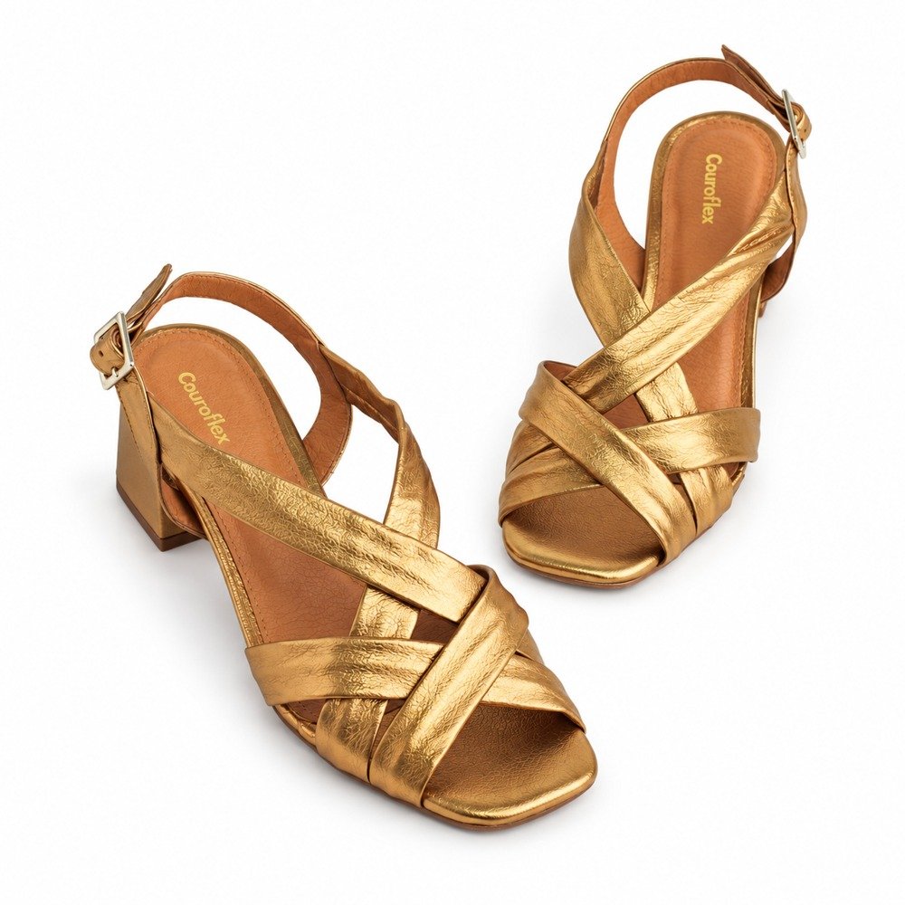 Sandália Feminina Couroflex em Couro Salto Bloco Bronze 5740.1166