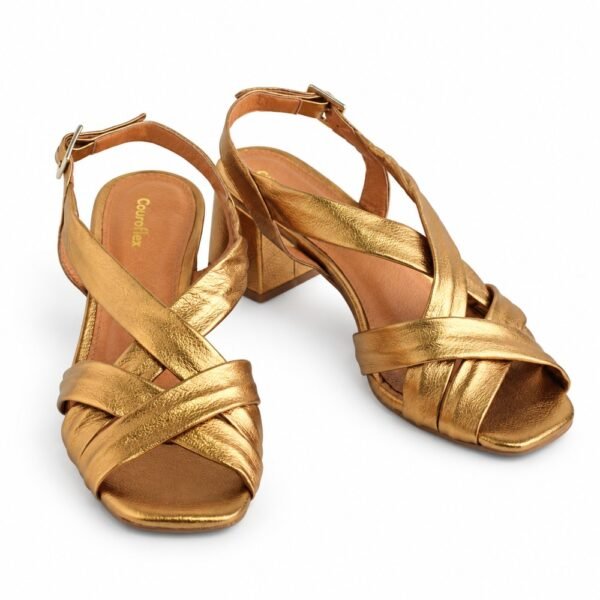 Sandália Feminina Couroflex em Couro Salto Bloco Bronze 5740.1166