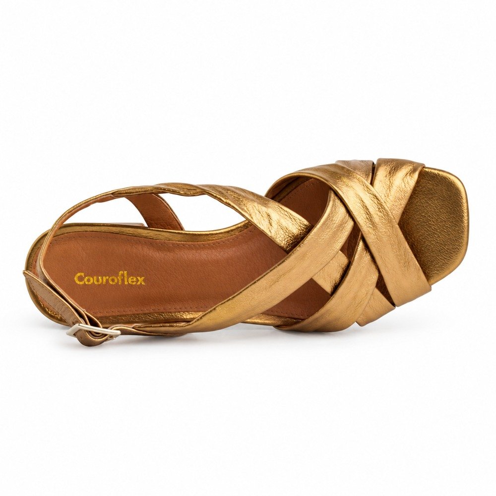 Sandália Feminina Couroflex em Couro Salto Bloco Bronze 5740.1166