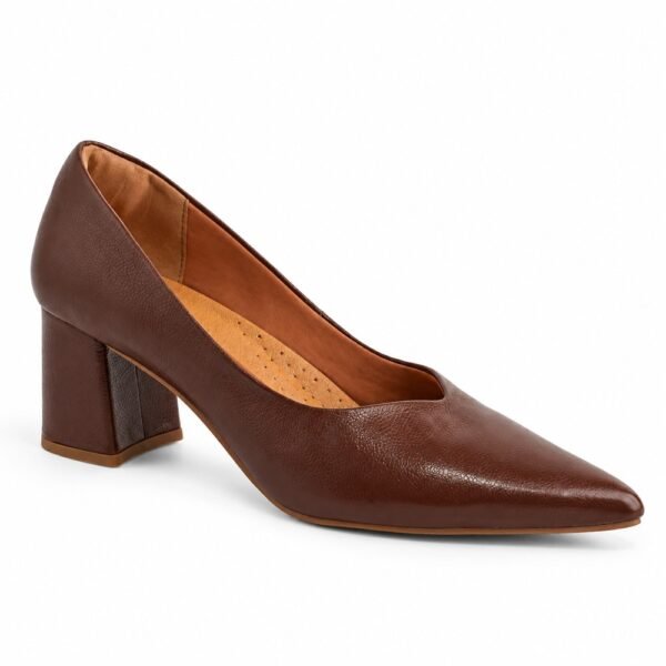 Scarpin Feminino Couroflex em Couro Salto Bloco Marrom 6214A-8219C