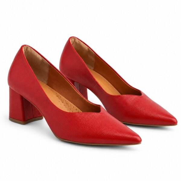 Scarpin Feminino Couroflex em Couro Salto Bloco Vermelho 0214-B32