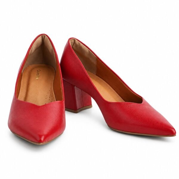 Scarpin Feminino Couroflex em Couro Salto Bloco Vermelho 0214-B32