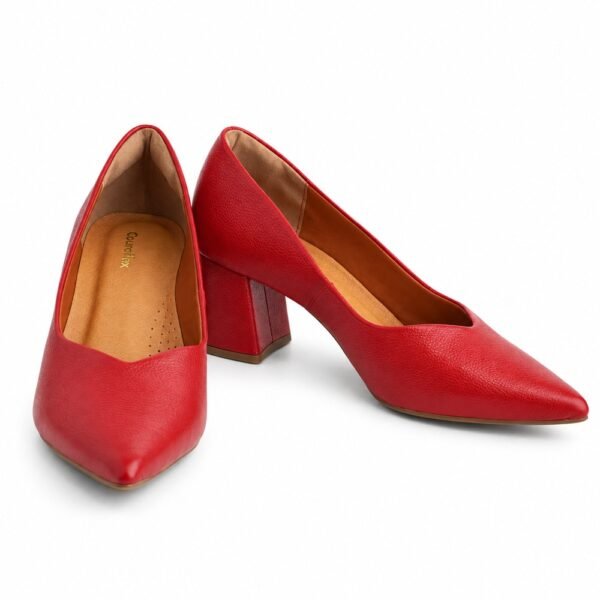 Scarpin Feminino Couroflex em Couro Salto Bloco Vermelho 0214-B32